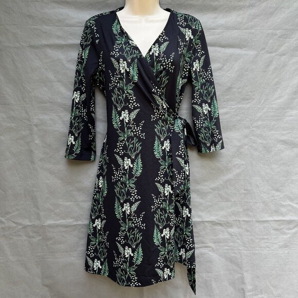 Persifor Dresses & Skirts - Persifor Size Small Green Black Botanical Plants Wrap Dress 3/4 Sleeve